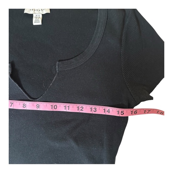 Topshop Ribbed Black Notch Neck Short Sleeve Crop Tee Midriff Size US 6 (UK 10) - Picture 5 of 7
